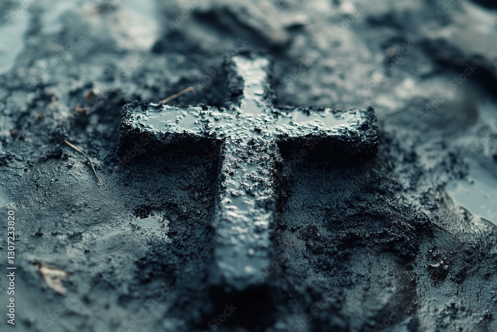 Drawing a Christian cross in ash is a religious symbol. Jesus Christ, sacrifice, and the idea of Ash Wednesday. Generative Ai Drawing a Christian cross in ash is a religious symbol. Jesus Christ, sacrifice, and the idea of Ash Wednesday. Generative Ai