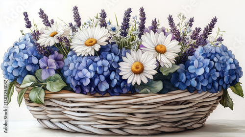 Wallpaper Mural A Serene Arrangement Of Lavender, Daisies, And Hydrangeas Nestled In A Rustic Wicker Basket, Bathed In Soft, Natural Light Isolated on Transparent Background Torontodigital.ca