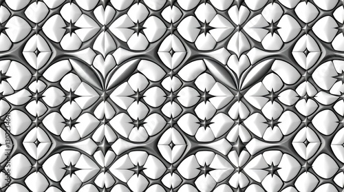 Geometric Floral Pattern: An elegant, monochromatic geometric pattern featuring a repeating floral design. This image showcases a harmonious balance of light and shadow.