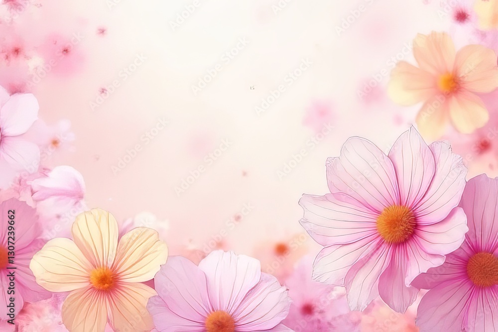 Fototapeta premium Delicate Pink and Peach Cosmos Flowers Background Image