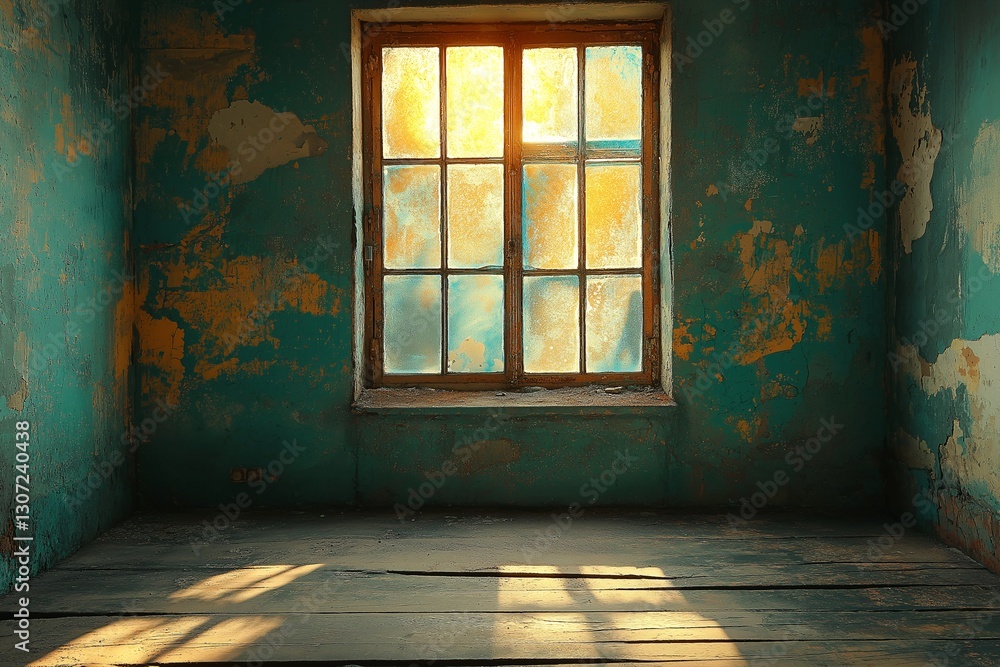 Sunlight streaming through vintage window abandoned room photography rustic setting natural light serenity