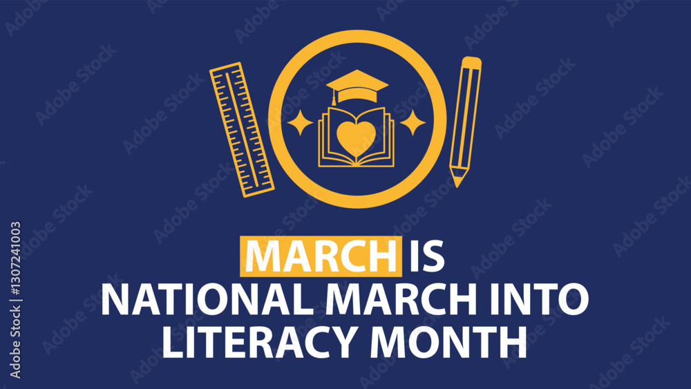 Fototapeta premium March is National March Into Literacy Month web banner design illustration 