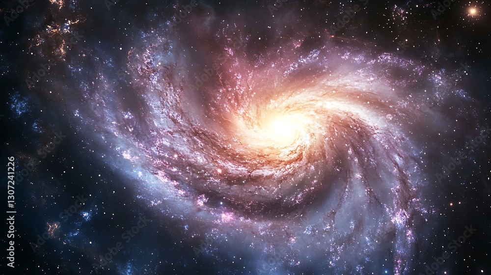 Fototapeta premium A vibrant spiral galaxy glows against a dark starry background