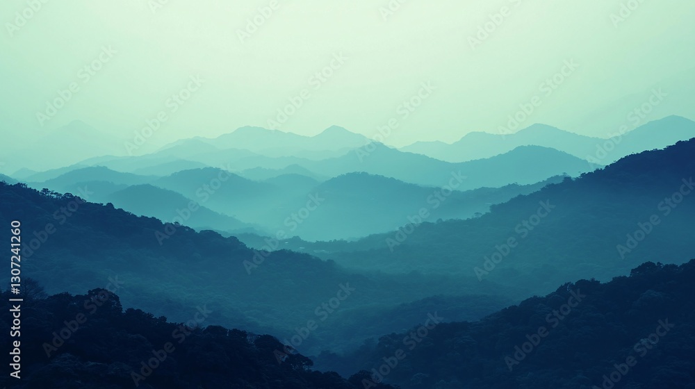 Serene mountain landscape at dusk nature photography foggy environment panoramic view Serene mountain landscape at dusk nature photography foggy environment panoramic view