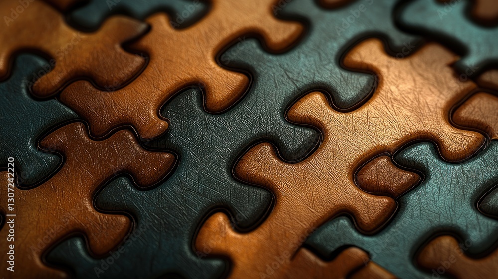 Intricate Leather Puzzle: A Close-Up Study of Interlocking Pieces Intricate Leather Puzzle: A Close-Up Study of Interlocking Pieces