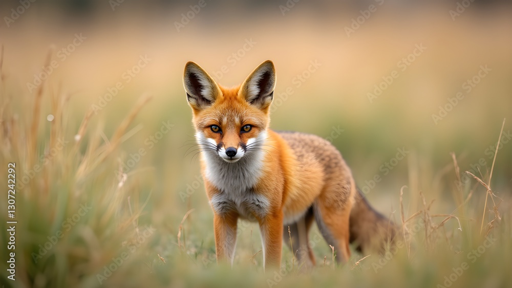 Obraz premium Captivating Red Fox Portrait Amidst Autumnal Field, Wildlife in Natural Habitat 