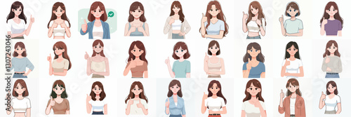 Vector set of young women giving thumbs up