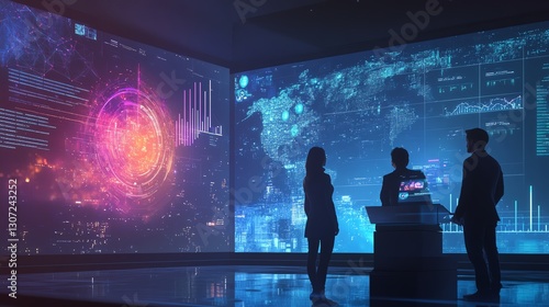 Business team analyzing digital data visualization