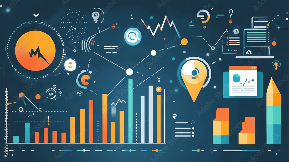 Obraz premium Colorful data visualization and analytics tools.