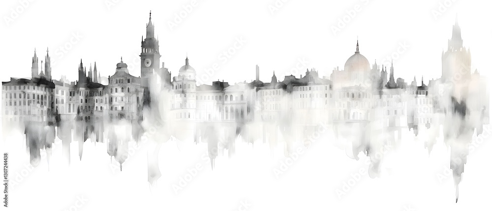 Fototapeta premium Elegant and Contemporary Watercolor Painting of the Iconic Skyline of Milan Italy