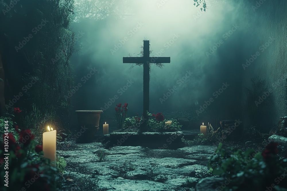 Naklejka premium The idea of Easter Sunday: the crucifixion of Jesus Christ. Generative Ai