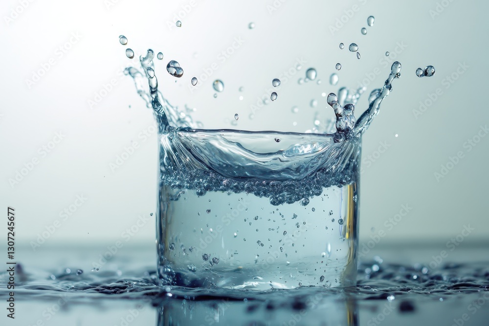 Clear Water Splash in Glass with Ripple Effect on Surface Clear Water Splash in Glass with Ripple Effect on Surface