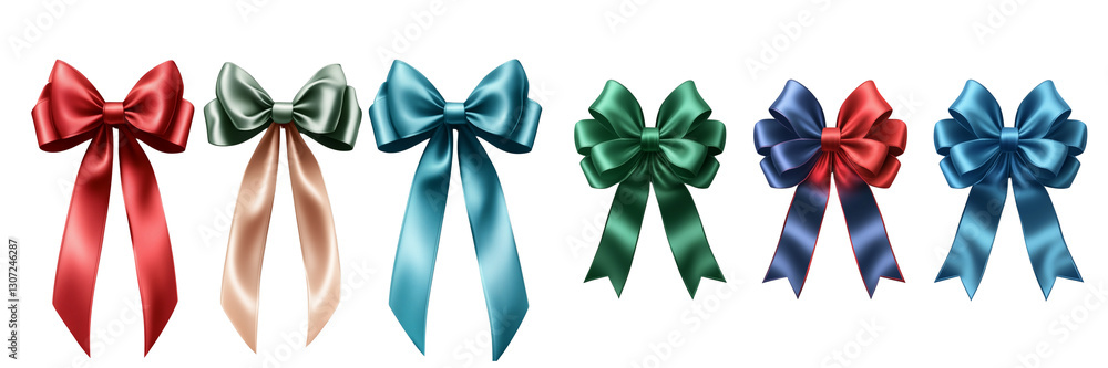Fototapeta premium Set of a silk gift bows, isolated on transparent background.