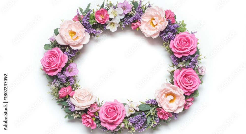 Beautiful Floral Wreath with Roses, Lavender, and Peonies