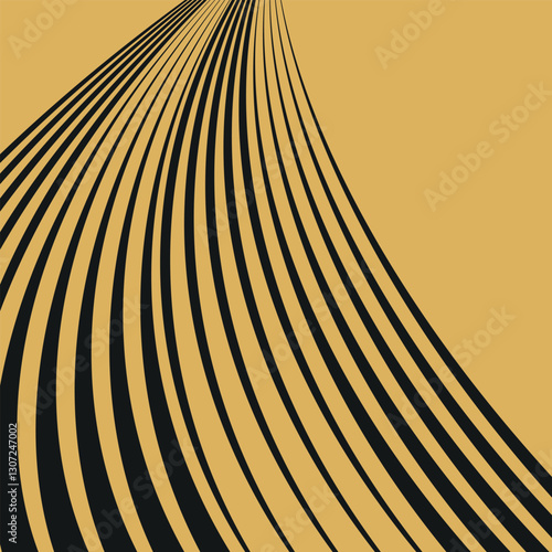 simple abstract black colour thik to thin vertical arc wave semless pattern with yellow background