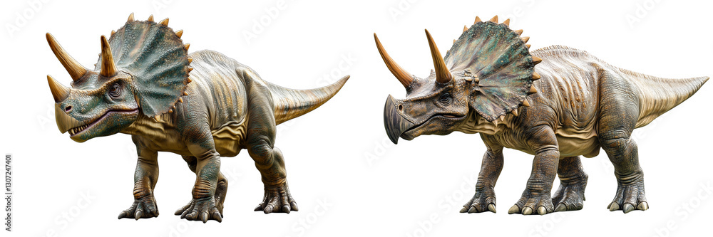 Fototapeta premium Set of a triceratops dinosaur, isolated on transparent background.
