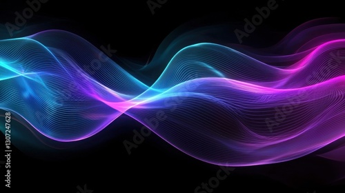 Wallpaper Mural Abstract flowing wavy lines of light with different colors on black Torontodigital.ca