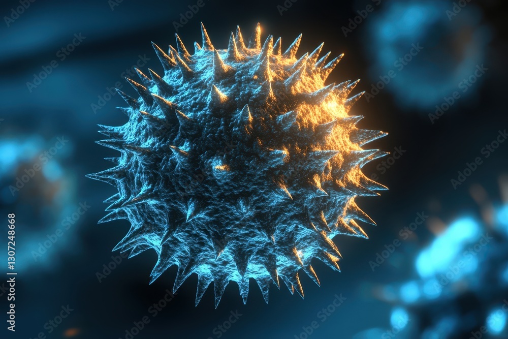 Obraz premium Close up view of a vibrant pollen grain under a microscope showcasing intricate details