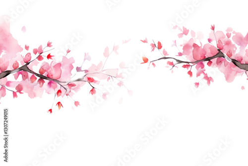 Fototapeta Naklejka Na Ścianę i Meble -  PNG Sakura watercolor border backgrounds blossom flower.