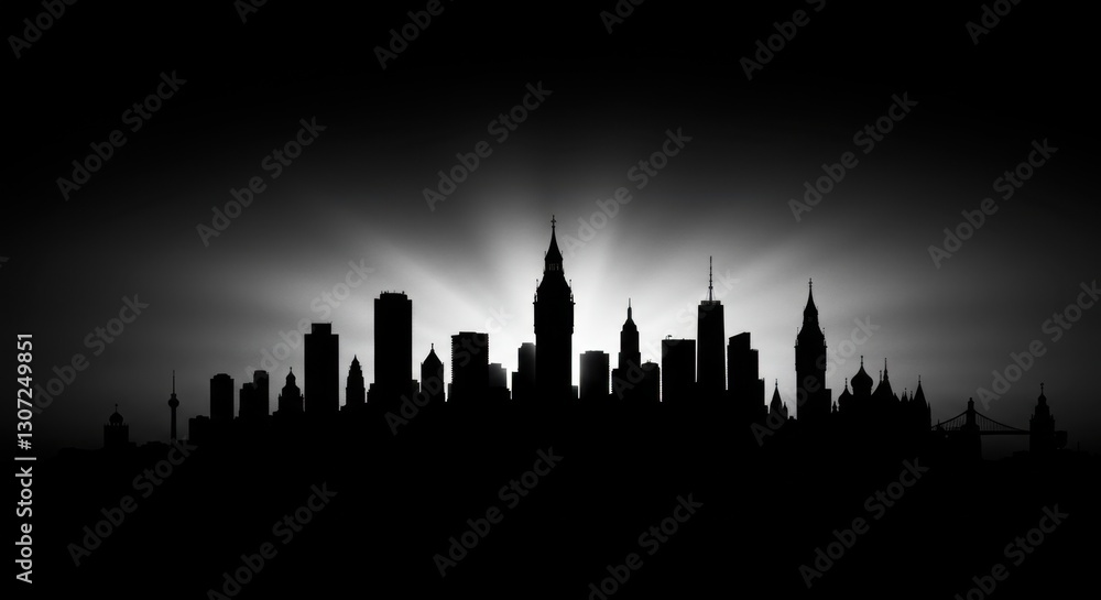 Fototapeta premium Silhouette of City Skyline with Landmark