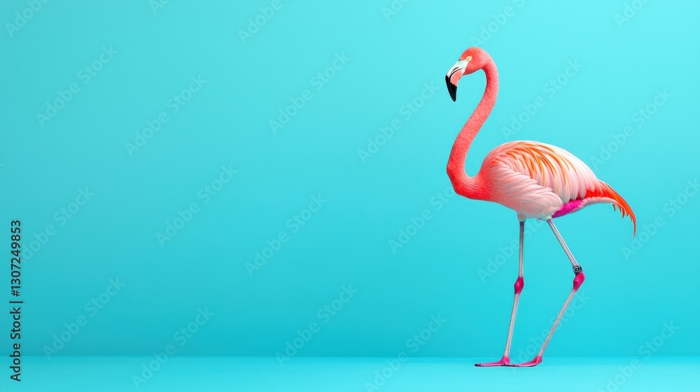 Fototapeta premium Tropical-inspired art featuring flamingos and island vibes.