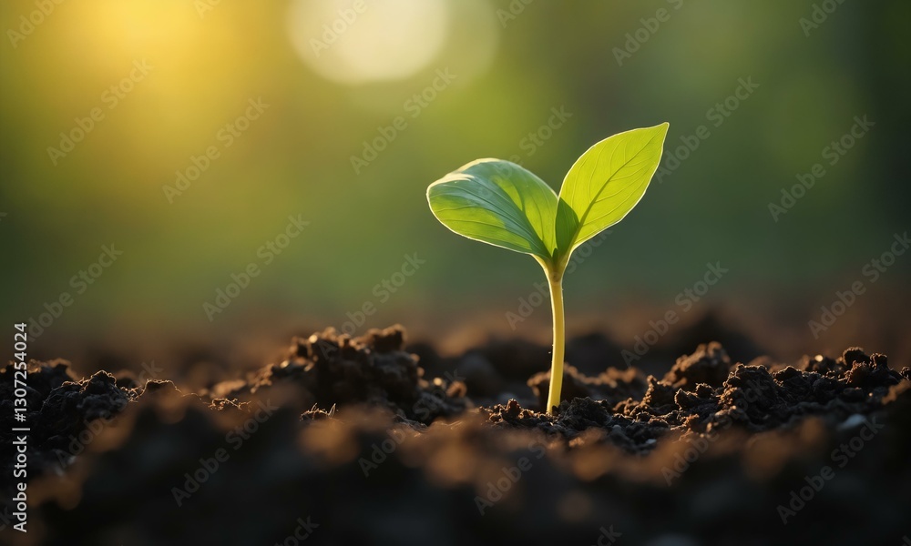 Close-up of a delicate seedling standing tall in dark soil, morning light casting gentle shadows. Close-up of a delicate seedling standing tall in dark soil, morning light casting gentle shadows.