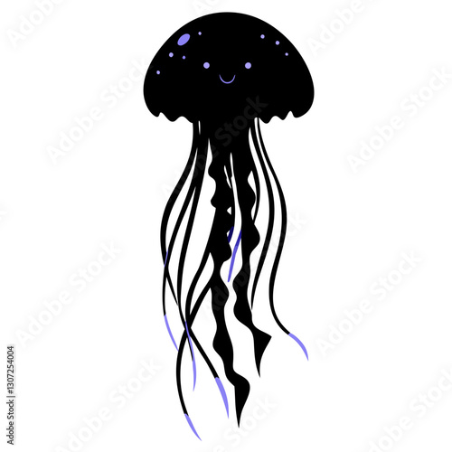 Smiling Jellyfish Silhouette - Cute Black Vector Illustration