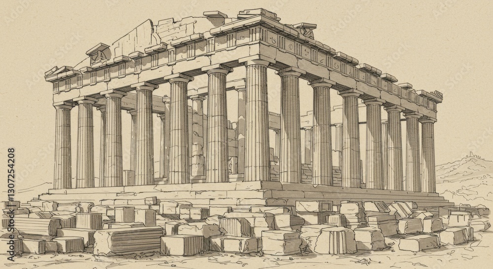 Obraz premium Drawing of the Acropolis in Athens, Greece