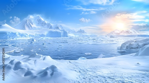 Wallpaper Mural A breathtaking panoramic view of the untouched Antarctic landscape where the icy expanse stretches endlessly with distant snow capped mountains floating icebergs Torontodigital.ca