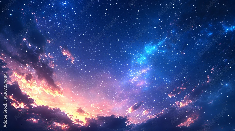 Fototapeta premium Beautiful celestial sky with twinkling stars and vibrant colored clouds