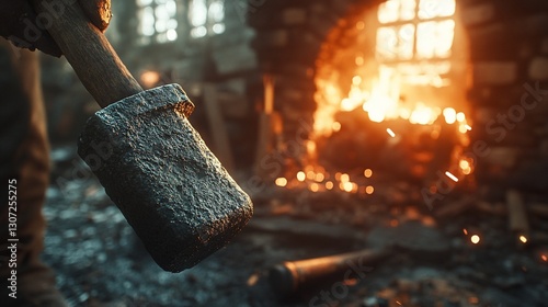 Dark Gray Metal Object Held By Hand Near Fireplace photo