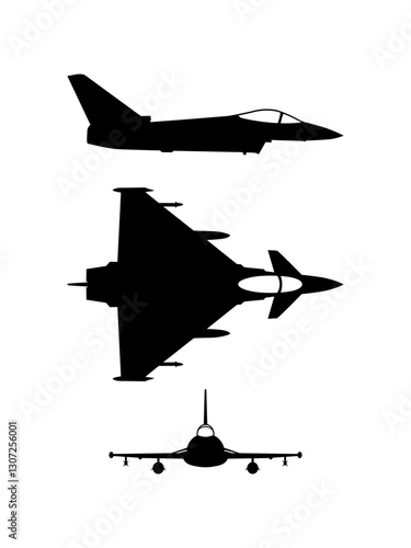 fighter jet view top side front vector silhouette