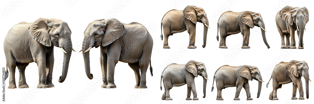 Fototapeta premium Set of a Elephant standing, isolated on transparent background.