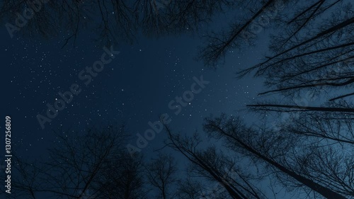 Starry sky in the night forest