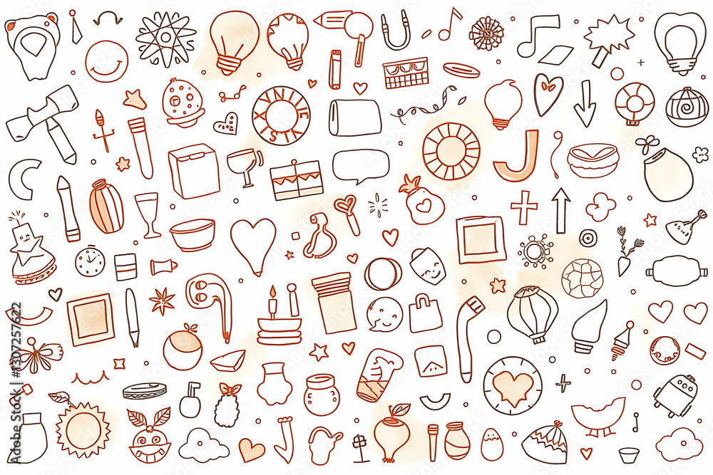 Doodles in open notebook featuring abstract shapes, Hand drawn flowers, and simple illustrations for bullet journal inspiration or creative design Doodles in open notebook featuring abstract shapes, Hand drawn flowers, and simple illustrations for bullet journal inspiration or creative design