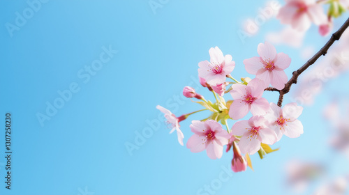 Blooming Sakura with Majestic Mount Fuji and Azure Sky