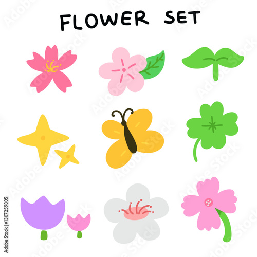 봄 꽃 드로잉 일러스트 아이콘 세트(spring flower drawing illust icon set)