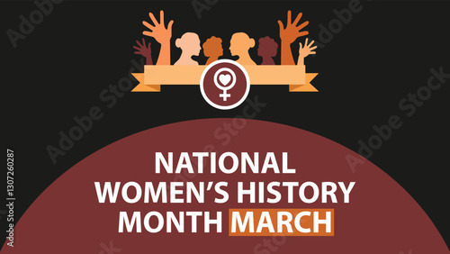 National Women's History Month march web banner design illustration 