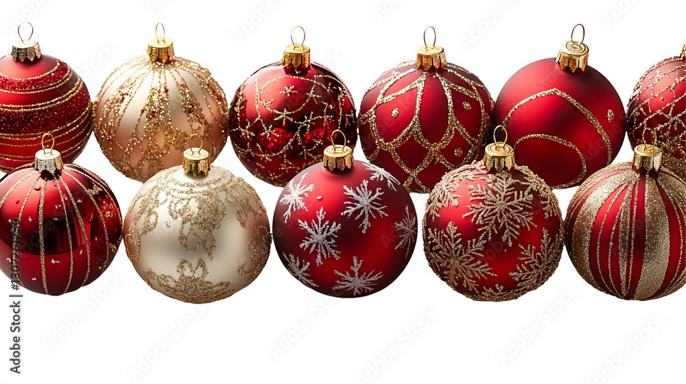 Red & Gold Ornaments Decorate Isolated on White Background Red & Gold Ornaments Decorate Isolated on White Background