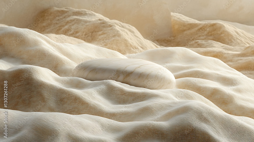 Fototapeta premium Smooth Stone Resting on Draped Fabric