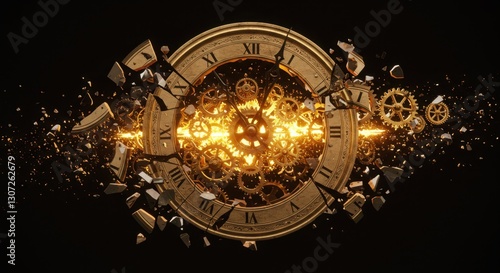 Shattered Time Portal with Broken Clock and Gears