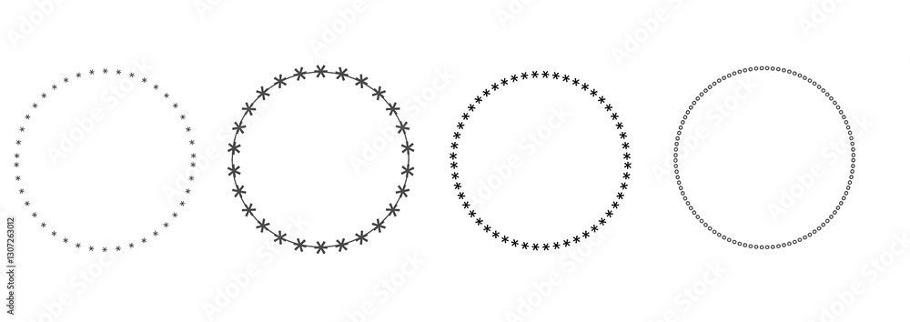 Dashed and dotted circle icon. Dotted round lines. Black and white broken rings. Abstract monochrome graphic. vector illustration Dashed and dotted circle icon. Dotted round lines. Black and white broken rings. Abstract monochrome graphic. vector illustration