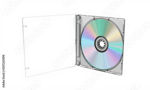 clear CD jewel case mockup featuring open case with disc inside, ideal for showcasing album art or promotional materials. Perfect for music or media presentations