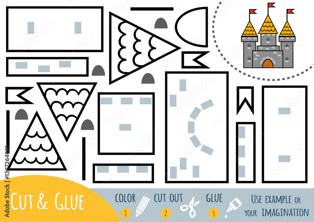 Fototapeta premium Education paper game for children, Cartoon Castle