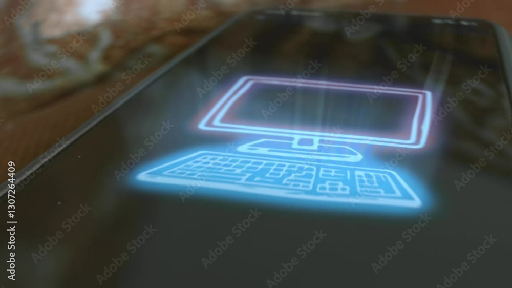Neon computer themed graphic presentation on smartphone Neon computer themed graphic presentation on smartphone