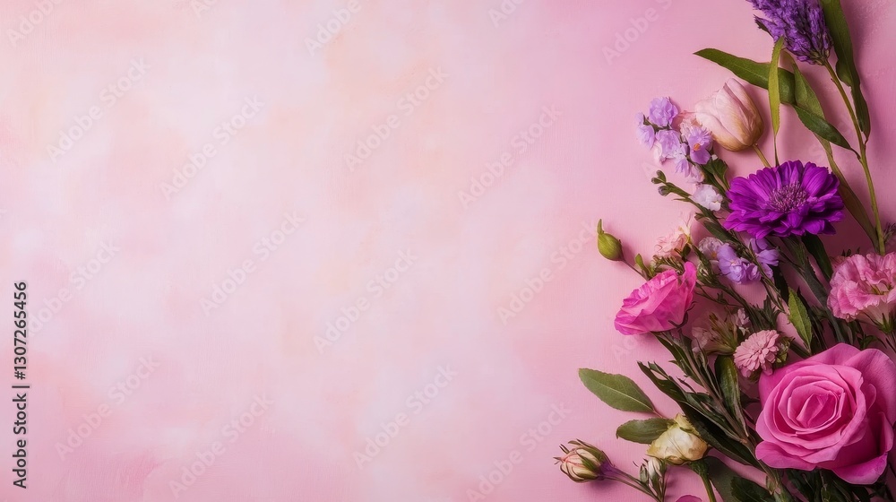 Fototapeta premium A vibrant arrangement of colorful flower on a soft pink background, perfect for celebrations