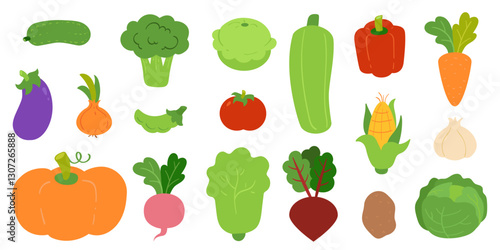 Colorful set of vegetables, color vector cartoon collection.