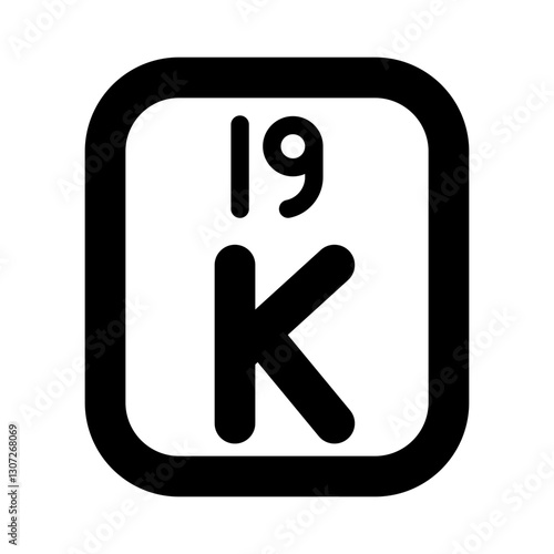 icon representing potassium (K) element with a weight measurement commonly used in nutrition chemistry.