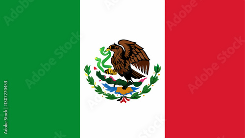 Mexico flag with eagle, serpent, and vibrant green, white, red