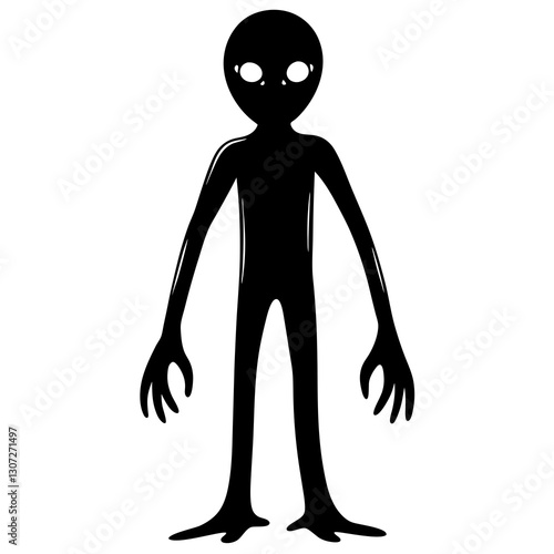 Alien Silhouette with Large Eyes and Long Fingers - Sci-Fi Vector Illustration